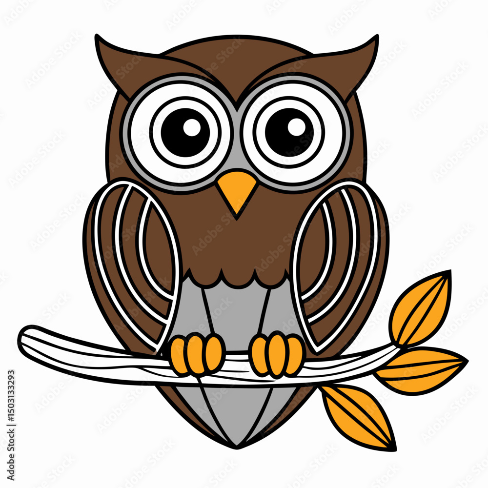 Obraz premium owl sitting on a tree branch vector illustration on white background