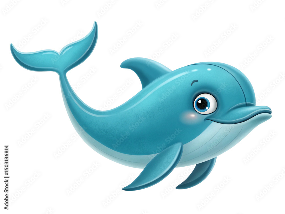 Fototapeta premium Adorable Cartoon Dolphin Illustration Friendly Aquatic Mammal Ocean Animal Character Design