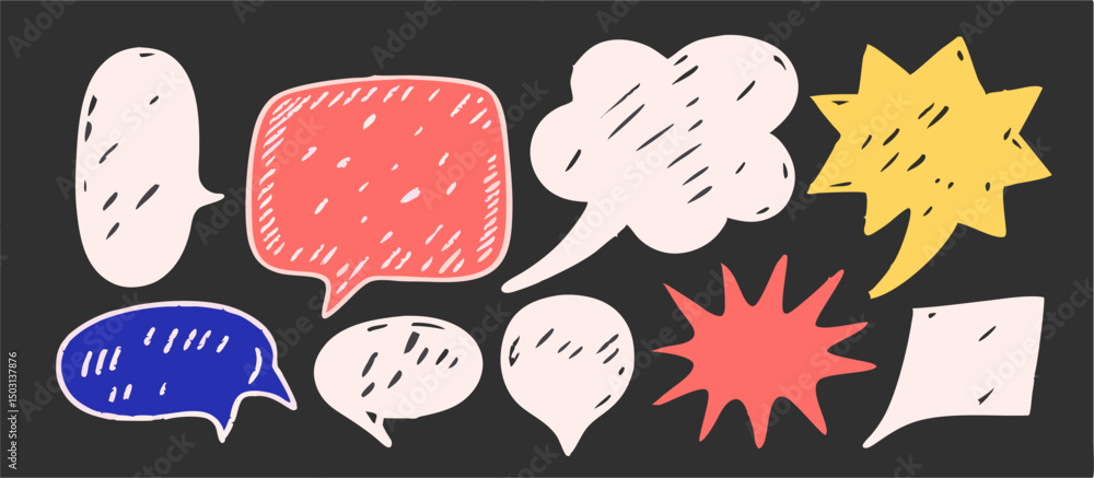 Naklejka premium Hand-Drawn Speech Bubbles Set: Colorful Comic Style