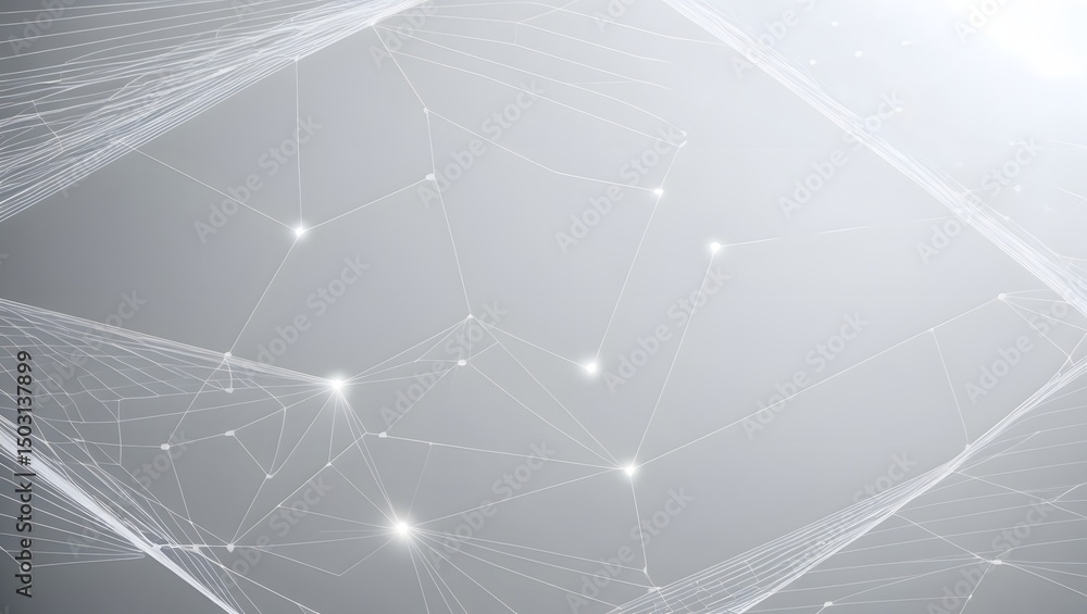 Naklejka premium White futuristic digital network background with glowing nodes and geometric mesh lines illustration