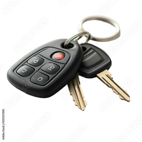 A set of car keys on a ring isolated on transparent background