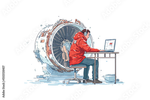Aerospace composite technician at work steel isolated