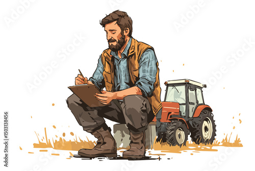 Agricultural engineer at work black isolated