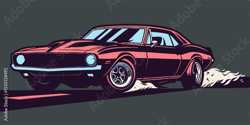 Classic Muscle Car Illustration: Vintage Camaro Speeding