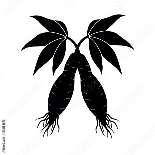 cassava manioc black white vector silhouette