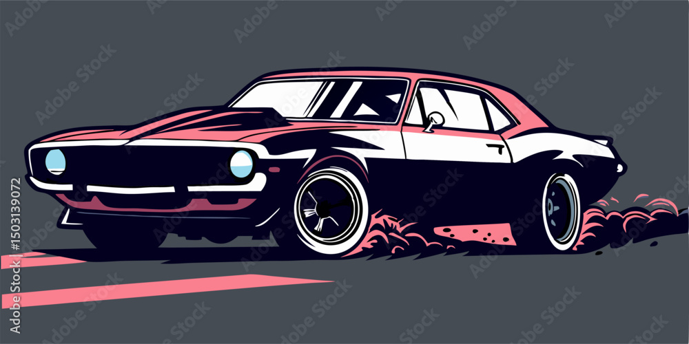 Fototapeta premium Classic Muscle Car Illustration: Pink and Black Camaro