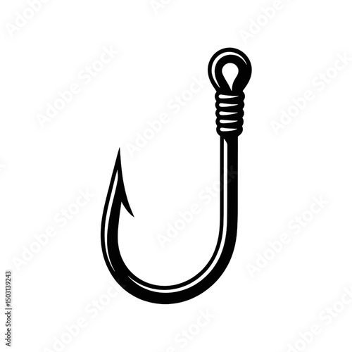 Fishing Hook Icon – Black Vector Clipart for Angling and Bait Designs