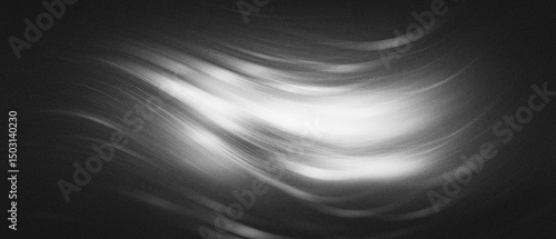 Abstract black and white swirl dynamic swirling motion with high contrast grainy noise texture, curved light streak. cinematic poster, editorial layout, music visual, retro digital design background.