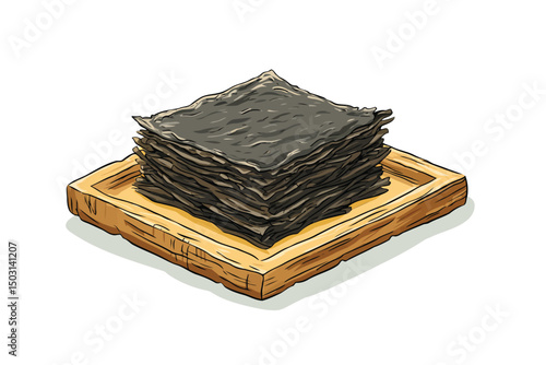 Traditional Japanese Nori on Wooden Plate seaweed isolated