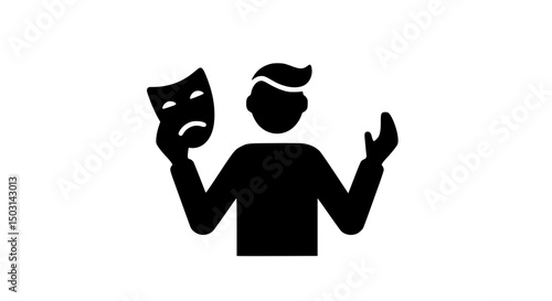 Man with sad mask black and white icon