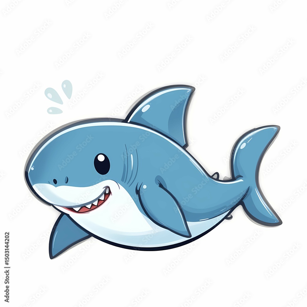 Naklejka premium cute shark cartoon clip art with smile, isolated white background illustration
