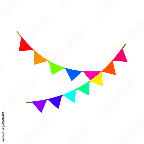 Festive flag garland vector illustration. Retro bunting in simple flat style, isolated on white background. Carnival, birthday, circus border decoration.