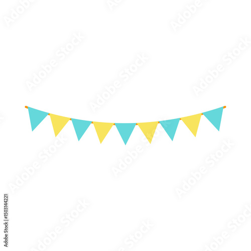 Festive flag garland vector illustration. Retro bunting in simple flat style, isolated on white background. Carnival, birthday, circus border decoration.