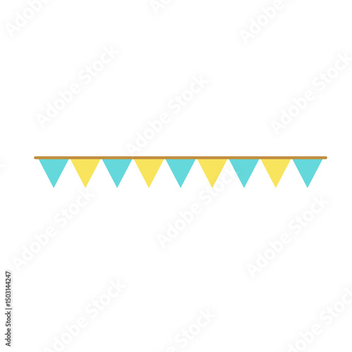 Festive flag garland vector illustration. Retro bunting in simple flat style, isolated on white background. Carnival, birthday, circus border decoration.