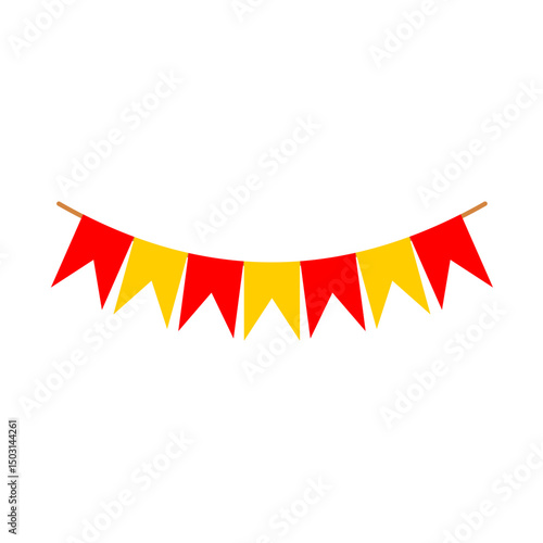 Festive flag garland vector illustration. Retro bunting in simple flat style, isolated on white background. Carnival, birthday, circus border decoration.