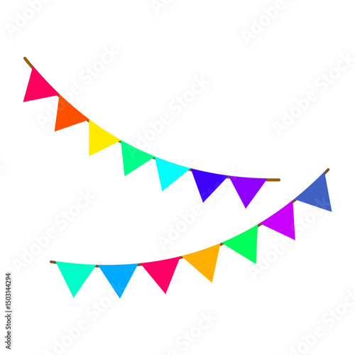 Festive flag garland vector illustration. Retro bunting in simple flat style, isolated on white background. Carnival, birthday, circus border decoration.