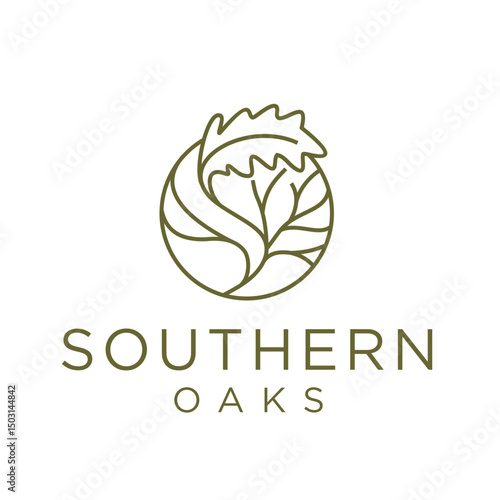 Elegant Lineart Oak Tree Circle Logo Symbol for Branding Identity