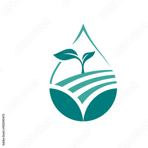Minimalist Detailed Water Drop Shape Agriculture Field Landscape Icon Symbol