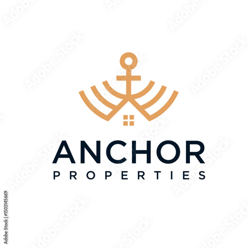 Simple Outline Anchor House Shape Nautical Business Logo Brand Icon