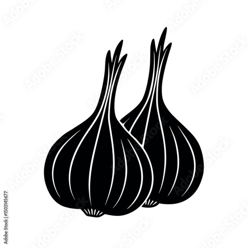 garlic scapes black white vector silhouette