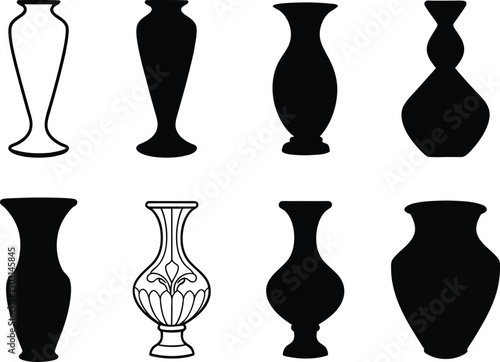 Set of vase silhouette vector illustration.