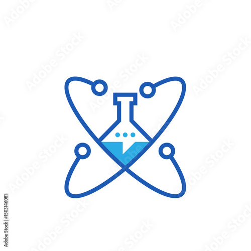Line Art Chemical Erlenmeyer Flask with Atom Orbit Science Icon Design