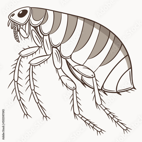 Detailed Vector of a Flea with Long Jumping Legs and Realistic Insect Anatomy Illustration Design

