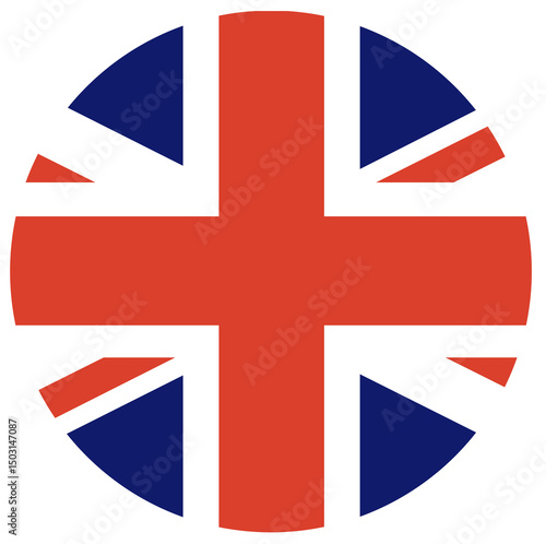 United Kingdom flag in circle, shape.