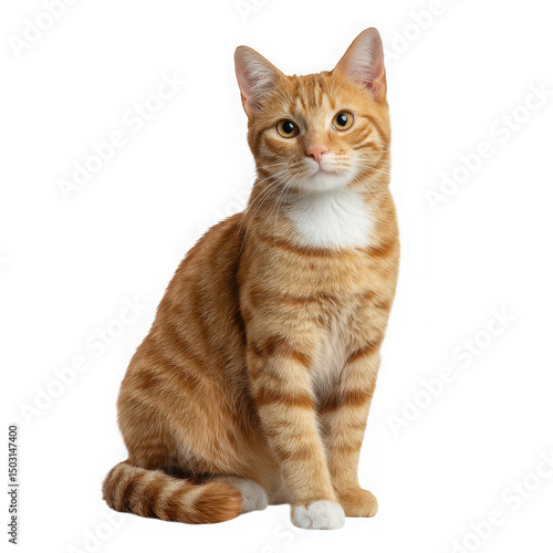 Orange tabby cat sitting isolated on transparent background