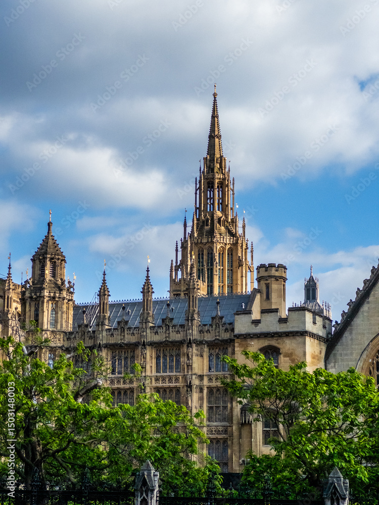 Obraz premium Gothic architecture towers of the iconic Palace of Westminster