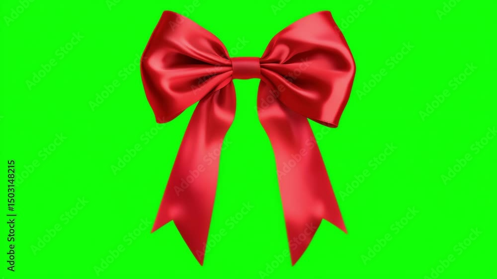 Decorative red bow with satin finish on a bright green background for festive occasions and gift wrapping ideas Decorative red bow with satin finish on a bright green background for festive occasions and gift wrapping ideas