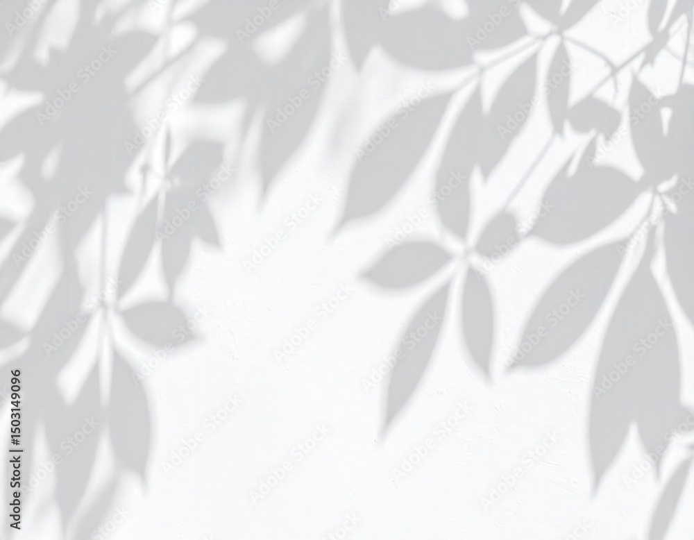 Delicate leaf shadows cast on a textured white wall creating a subtle organic pattern Delicate leaf shadows cast on a textured white wall creating a subtle organic pattern