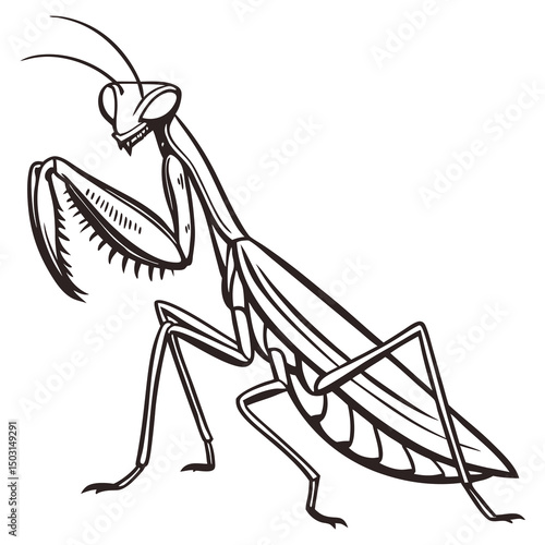 Simple Monochrome Vector of a Praying Mantis in a Minimalist and Elegant Line Art Style

