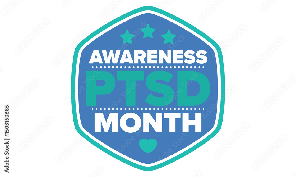 PTSD Awareness Month in June. Post Traumatic Stress Disorder. Celebrated annual in United States. Medical health care and awareness design. Poster, card, banner and background. Vector illustration PTSD Awareness Month in June. Post Traumatic Stress Disorder. Celebrated annual in United States. Medical health care and awareness design. Poster, card, banner and background. Vector illustration
