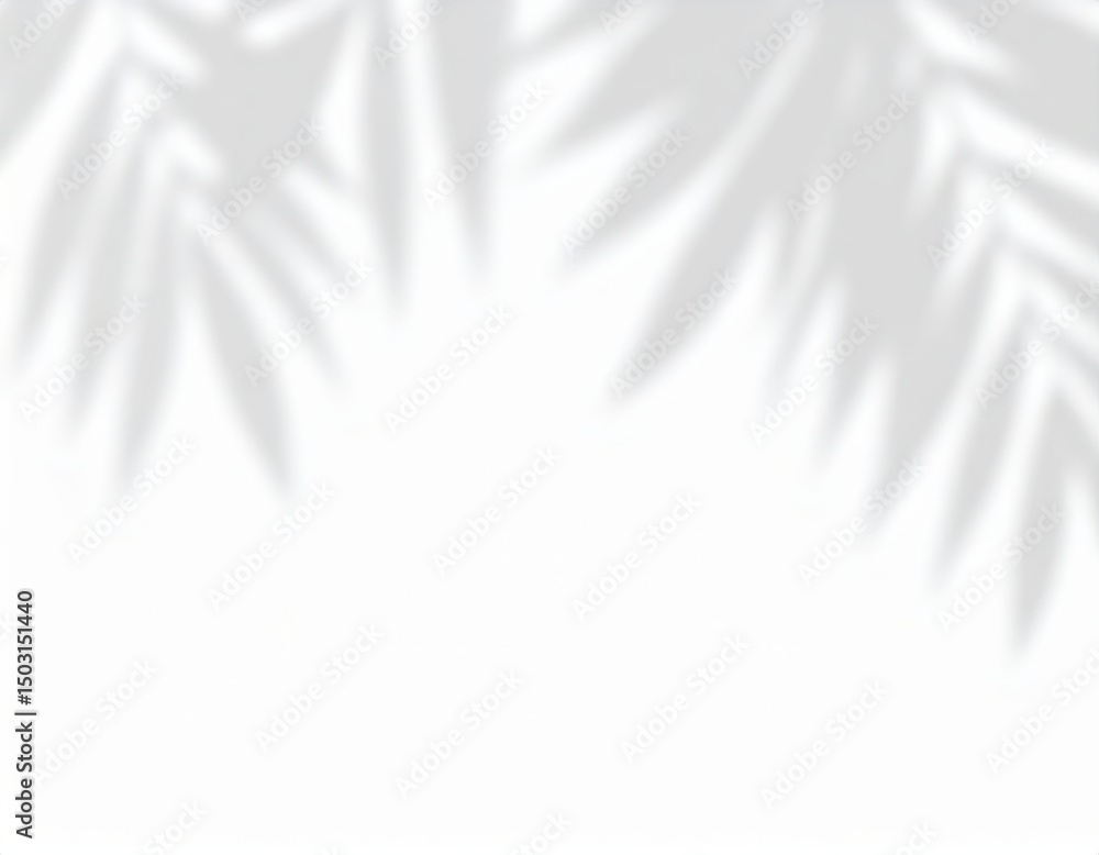 Obraz premium Delicate palm frond shadows cast on a clean white surface creating a subtle tropical ambiance