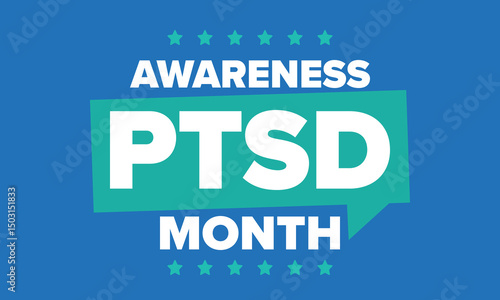 PTSD Awareness Month in June. Post Traumatic Stress Disorder. Celebrated annual in United States. Medical health care and awareness design. Poster, card, banner and background. Vector illustration