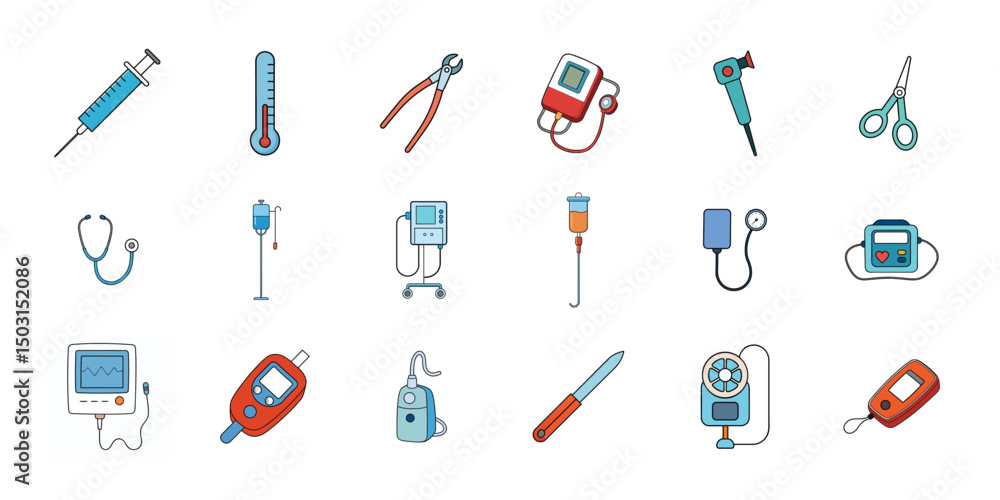 Vector Doctor Equipment Bundle Illustration, Medical Tool Healthcare Set on white background Vector Doctor Equipment Bundle Illustration, Medical Tool Healthcare Set on white background