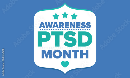 PTSD Awareness Month in June. Post Traumatic Stress Disorder. Celebrated annual in United States. Medical health care and awareness design. Poster, card, banner and background. Vector illustration