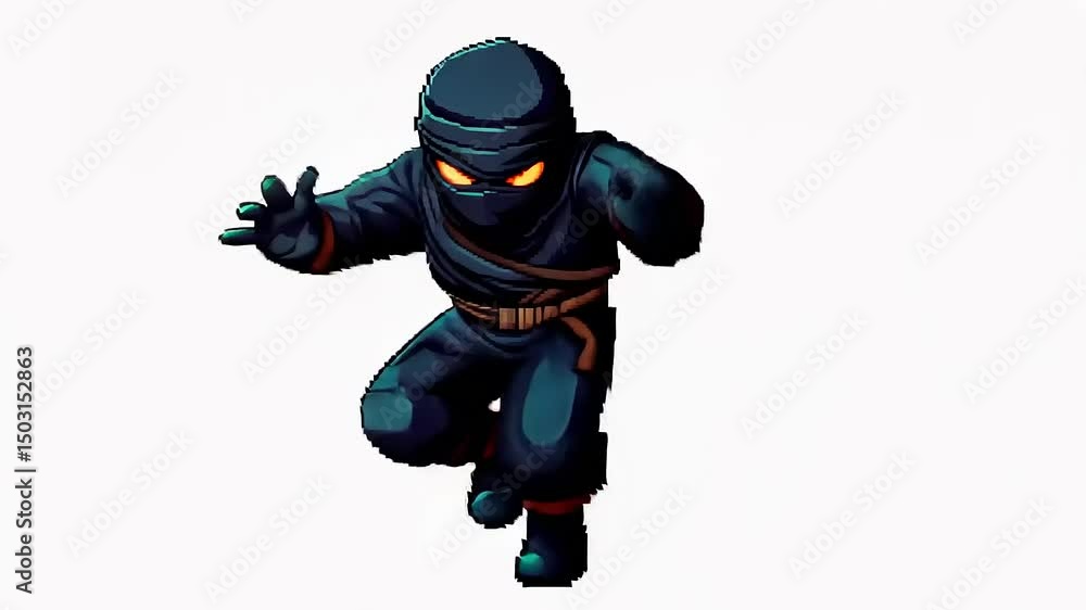 Dynamic ninja character in action pose, set against a plain background, emphasizing stealth and agility Dynamic ninja character in action pose, set against a plain background, emphasizing stealth and agility