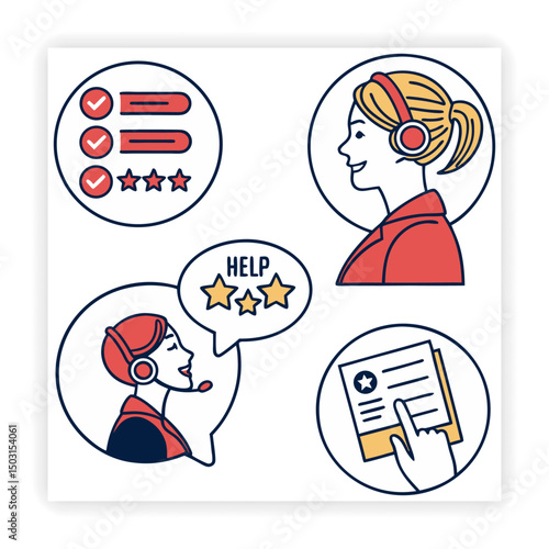 Customer Support Doodle Vector Icons business support, customer service,