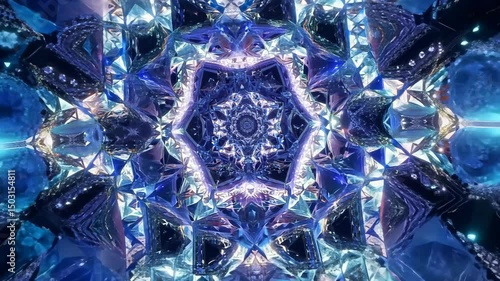 Abstract Blue Kaleidoscope Tunnel Vision Effect 4K.