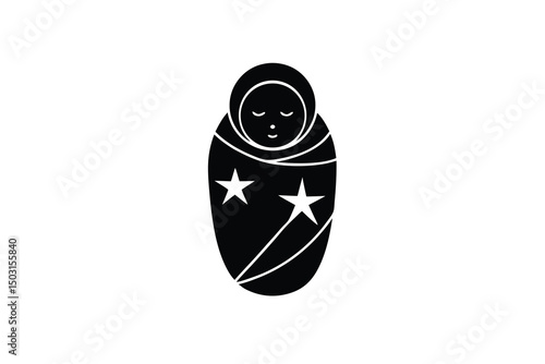 Sleeping newborn baby swaddled in blanket with stars