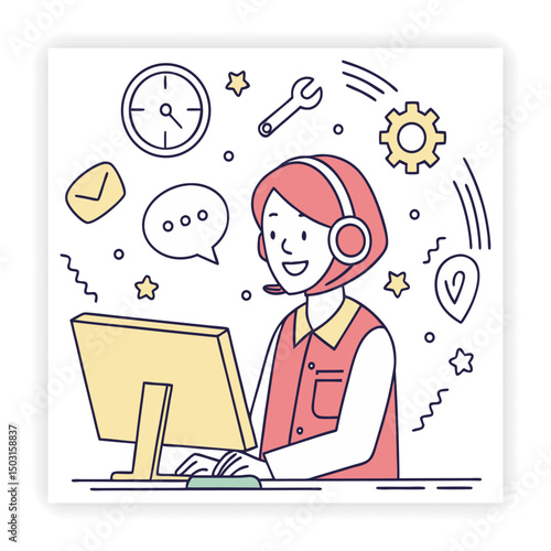 Customer Support Doodle Vector Icons business support, customer service,