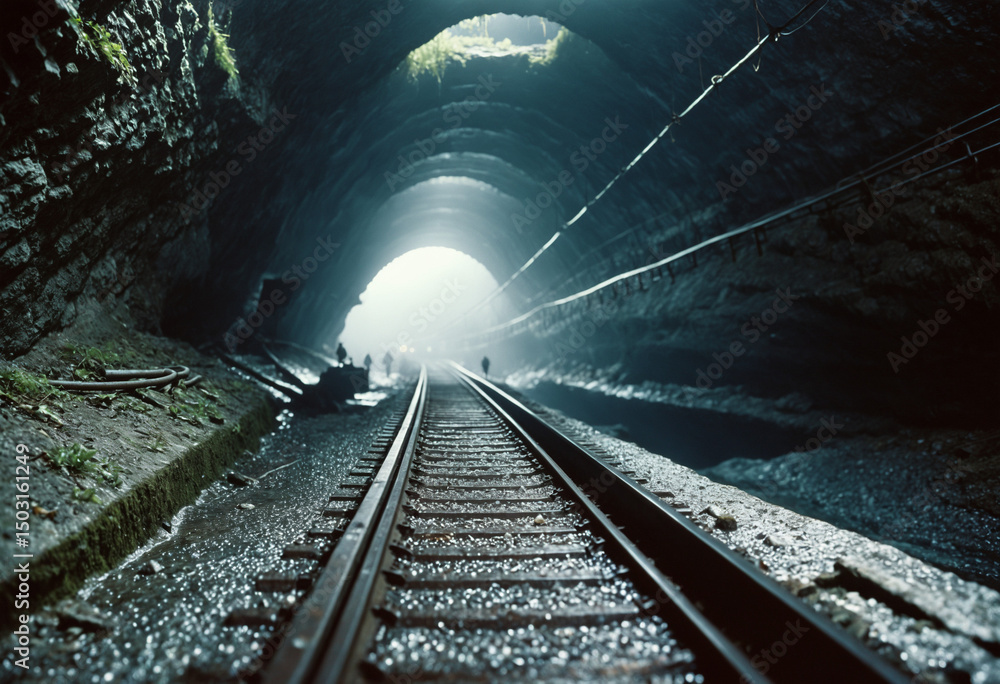 Fototapeta premium railway tunnel in the night