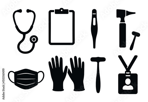Medical tools silhouette icons set – healthcare, equipment and diagnostic symbols