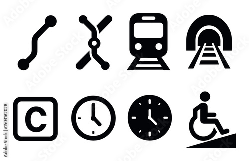 Subway map silhouette icons set – transit, underground route and travel navigation