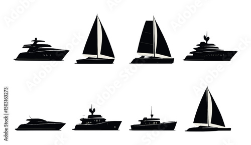 Yacht silhouette icons set – nautical, marine and sailing graphic elements