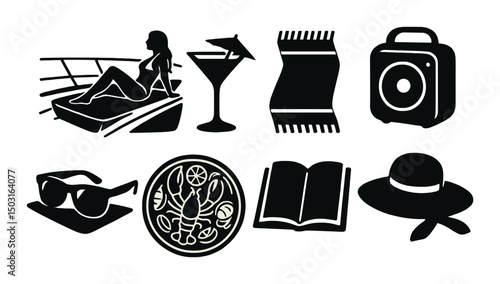Yacht lifestyle silhouette icons set – nautical, luxury and leisure symbols