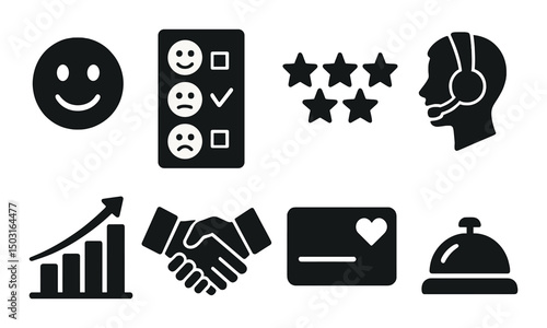 Customer satisfaction icons set – silhouette, feedback and support service symbols