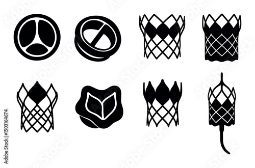 Heart valve silhouette icons set – cardiac, medical and healthcare symbols
